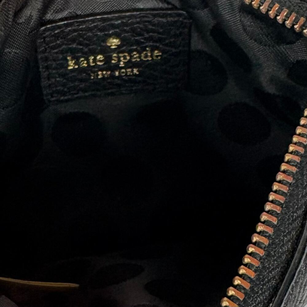Kate Spade New York Highland Place Bee Wristlet Black Pebbled Leather Gold Zip - Picture 4 of 13